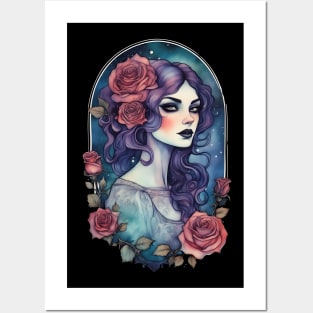 Victorian Gothic Girl with Purple Hair Posters and Art